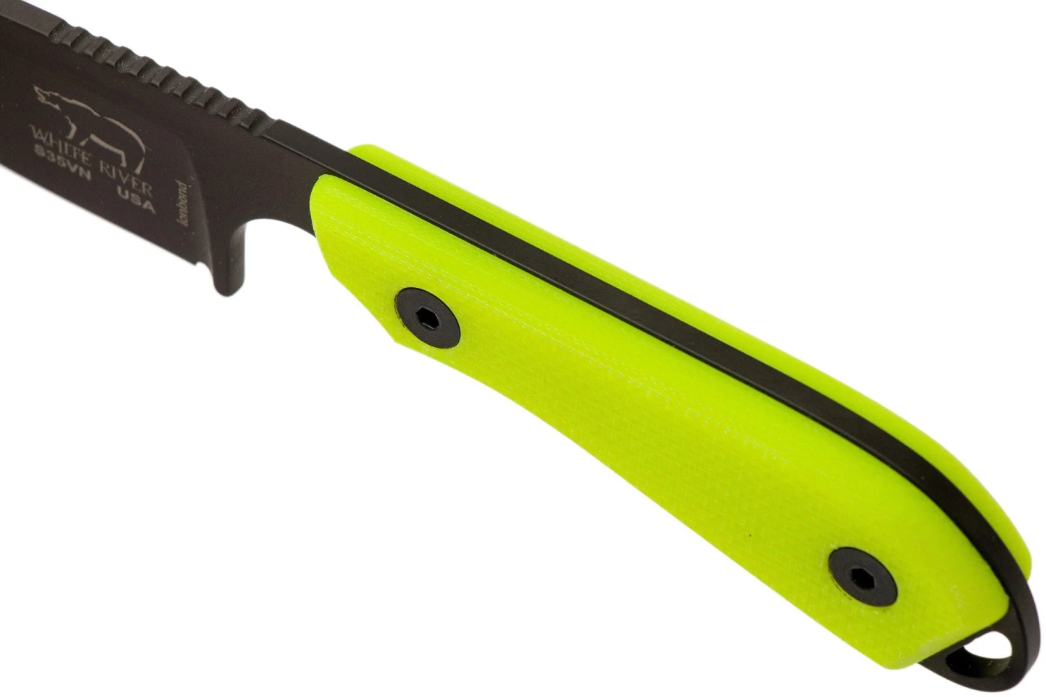 White River Knives M1 Backpacker Pro Yellow G10, Black Ionbond Couteau Fixe, étui Kydex 7 White River Knives M1 Backpacker Pro Yellow G10, Black Ionbond Couteau Fixe, étui Kydex – Image 5